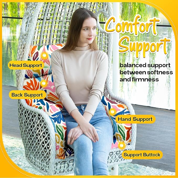 MAGIC ELEPHANT Egg Chair Cushion, Memory Foam Indoor Outdoor Hanging Egg Chair Cushion Replacement, Patio Basket Swing Cushion with Headrest (Multicolor Leaves)