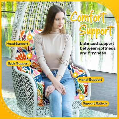 MAGIC ELEPHANT Egg Chair Cushion, Memory Foam Indoor Outdoor Hanging Egg Chair Cushion Replacement, Patio Basket Swing Cushion with Headrest (Multicolor Leaves)
