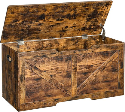 39.4"Storage Chest, Storage trunk with safety Hinges, Wooden Storage Bench, Shoe Bench,Easy Assembly,39.4"L x 15.7"W x 18.9"H,storage bench for bedroom end of bed,for Entryway (Rustic Brown)