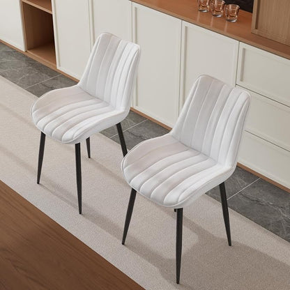 VECELO Dining Chairs Set of 4, Velvet Fabric & Metal Frame, Mordern Style for Kitchen, Living Room,Offcie，White