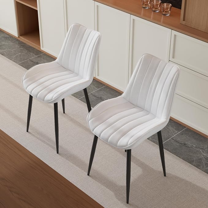 VECELO Dining Chairs Set of 2, Velvet Fabric & Metal Frame, Mordern Style for Kitchen, Living Room,Offcie，White