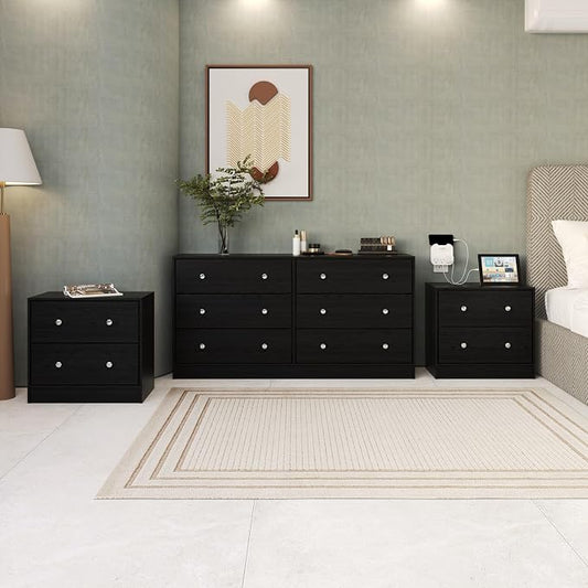 HOME DESIGN Altoona 3-Piece Bedroom Set with Dresser and Two Nightstands, Black