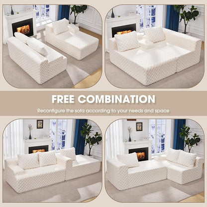 Hobestluk Boneless Couch Modular Sectional Sofa L-Shape Couch 3 Seat Modular Couch Memory Foam Sectional Couches for Living Room Furniture, Cloud Couch with Chaise Lounge (96" Right Facing Chaise)