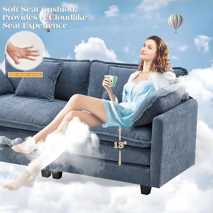 149.2" Modular Sectional Sofa,Cloud Couch for Living Room, Modern Deep Seat Sofa 4 Seater Chenille Fabric Comfy Couches with Throw Pillows & Ottoman for Apartment