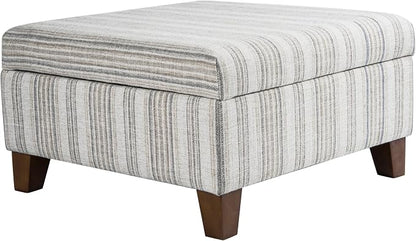 HomePop Harper Luxury 28" Square Storage Ottoman - Gray Striped Pattern