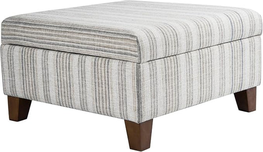 HomePop Harper Luxury 28" Square Storage Ottoman - Gray Striped Pattern