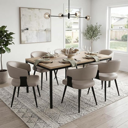 Dining Chairs Set of 6, Modern Upholstered Faux Leather Kitchen Chairs with Curved Back, Easy to Assemble & Clean for Dining Room, Restaurant, Cafe, Warm Gray