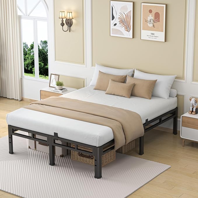 NKZ 12 Inch King Size Bed Frame, Metal Bed Frame & Box Spring 2 in 1 Platform with Round Corner Legs, 4000Lbs Heavy Duty Metal Frame, Mattress Slide Stopper, Headboard Hole, Noise-Free, Easy Assembly