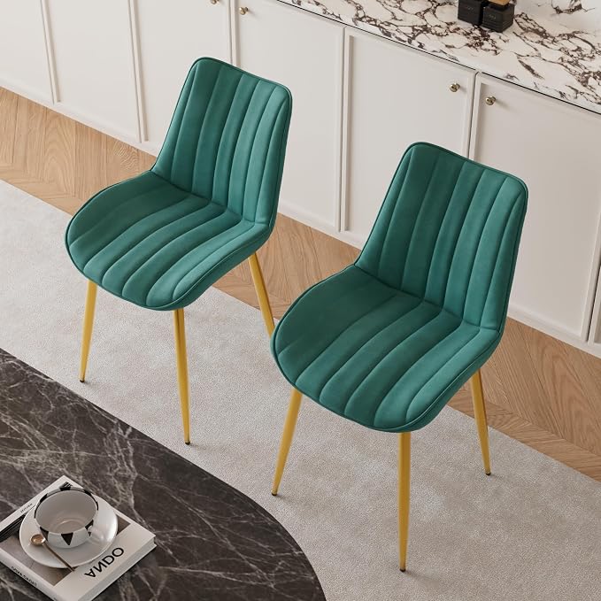 VECELO Dining Chairs Set of 2, Velvet Fabric & Metal Frame, Mordern Style for Kitchen, Living Room,Offcie, Green