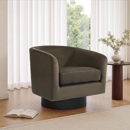 Swivel Barrel Accent Chair, Velvet Upholstered Armchair Modern Round Club Arm Chair for Living Room, Comfy Single Sofa Seating Bedroom Side Reading Seat for Home Office - Coffee