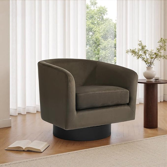 Swivel Barrel Accent Chair, Velvet Upholstered Armchair Modern Round Club Arm Chair for Living Room, Comfy Single Sofa Seating Bedroom Side Reading Seat for Home Office - Coffee