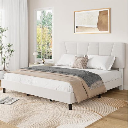 GarveeHome King Size Bed Frame with Upholstered Headboard, Modern Fabric Platform Bed Frame with Wooden Slat Support, Adjustable Headboard, No Box Spring Needed, Noise-Free, for Bedroom
