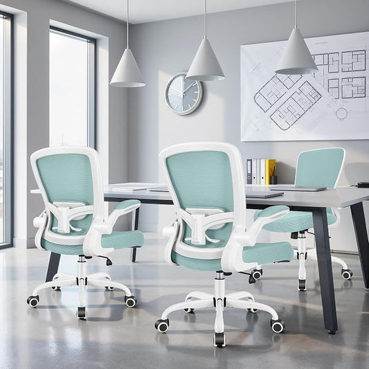 FelixKing Office Chair, Ergonomic Desk Chair Breathable Mesh Chairs Adjustable High Back Lumbar Support Flip-up Armrests, Executive Rolling Swivel Comfy Computer Chairs Home Office Light Blue