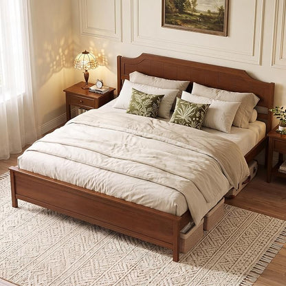 Giantex King Size Wooden Bed Frame with Headboard, Wood Slat Support | Farmhouse Platform Bed with Heavy Duty Mattress Foundation, Under-Bed Storage, No Box Spring Needed, Easy Assembly (Walnut)