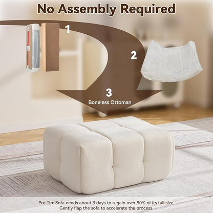 Large Boneless Ottoman, Upholstered Cloud Ottomans for Couch, Oversized Modern Foot Rest for Sectional Couches for Living Room, Foot Stools No Assembly Required, Tufted Ottoman, Beige