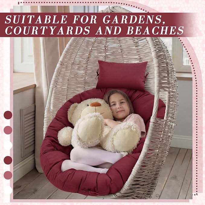 Tudomro Brick Red Egg Chair Cushion Hanging Basket Chair Replacement 45x45 Hammock Basket Swing Waterproof Cushion Hanging Swing Pads with Headrest for Indoor Outdoor Porch Backyard Patio Garden