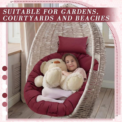 Tudomro Brick Red Egg Chair Cushion Hanging Basket Chair Replacement 45x45 Hammock Basket Swing Waterproof Cushion Hanging Swing Pads with Headrest for Indoor Outdoor Porch Backyard Patio Garden