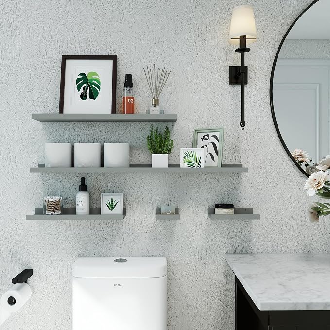 Floating Shelves for Wall Decor, Long Wall Mounted Storage Shelf for Bedroom, Living Room, Bathroom, Kitchen, Nursery, Modern Display Picture Ledge Shelf with Lip Set of 2-36 Inches, Grey
