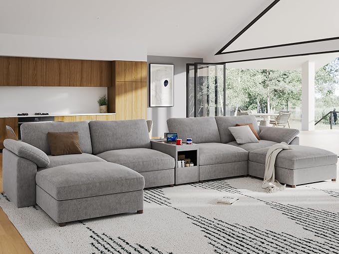 EASE MOOSE Oversized Sectional Modular Sofa,U Shape Grey Modular Sofa