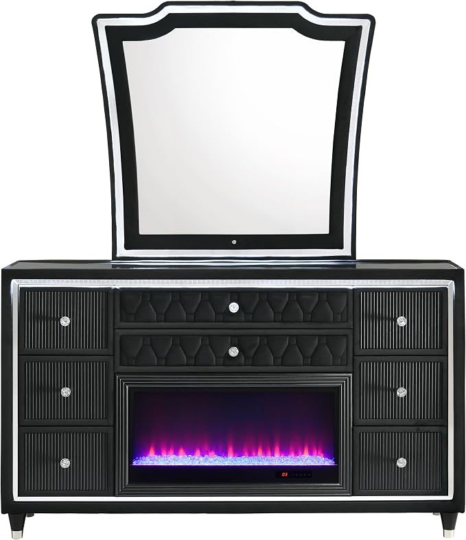 Coaster Home Furnishings Lorient 8-Drawer LED Flame Box Dresser and Mirror Black 223163FBM
