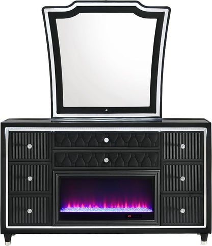 Coaster Home Furnishings Lorient 8-Drawer LED Flame Box Dresser and Mirror Black 223163FBM