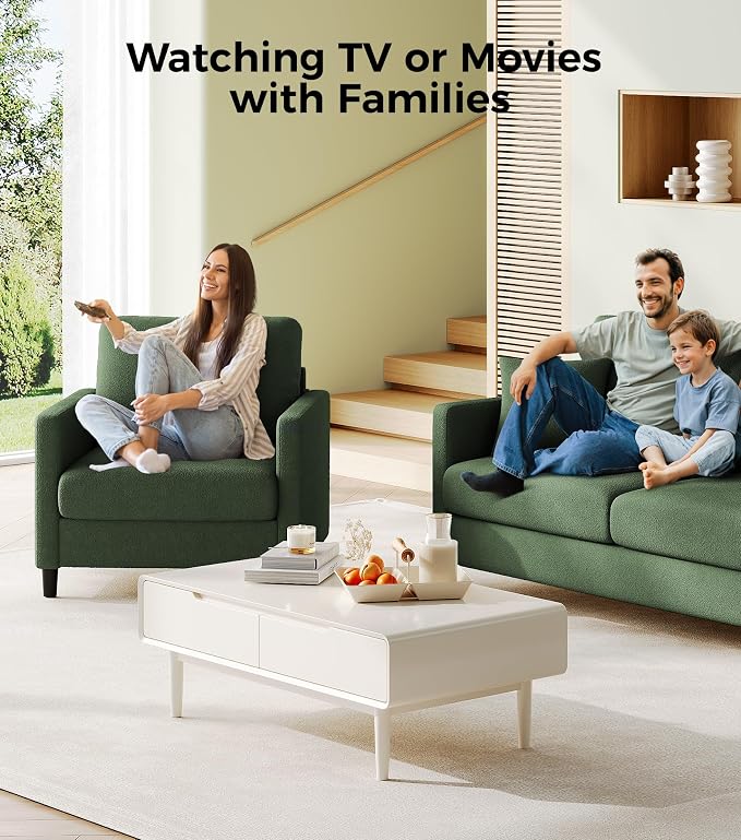 Welzona Sofa Reading Chair,33" Accent Chair for Bedroom, Tool-Free Setup Living Room Accent Chairs, Comfy Arm Chairs Living Room, All-Wood Reading Nook, Green