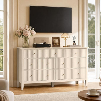 RoyalCraft 7 Drawer Dresser for Bedroom, 53" Wide Modern Wooden Chest of Drawers with Metal Handles, Painted Surface, Sturdy and Stable Storage Cabinet for Living Room, Beige