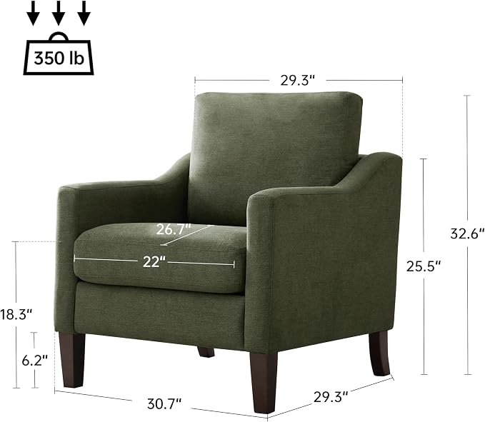 VKNOW Mid Century Modern Accent Chair, Upholstered Living Room Chairs Armchair for Bedroom, Comfy Reading Accent Chairs with Wood Legs for Living Room (1, Green)