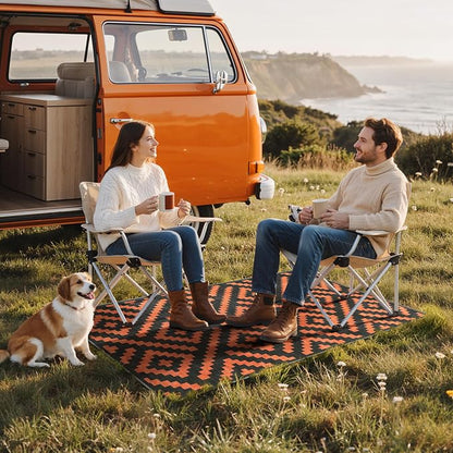 GENIMO Outdoor Rug for Patio Clearance, 3'x5' Indoor Area Rug, Waterproof Reversible Fall Doormat, Outside Camping Carpet for Porch, Living Room, Balcony, Deck, Bedroom, Picnic, Black Orange
