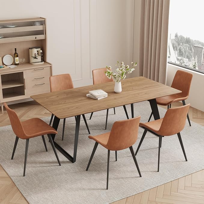 ZckyCine 51‑67 Inch Expandable Dining Set with 6 PU Leather Chairs, Wooden Furniture for Small‑Size Homes