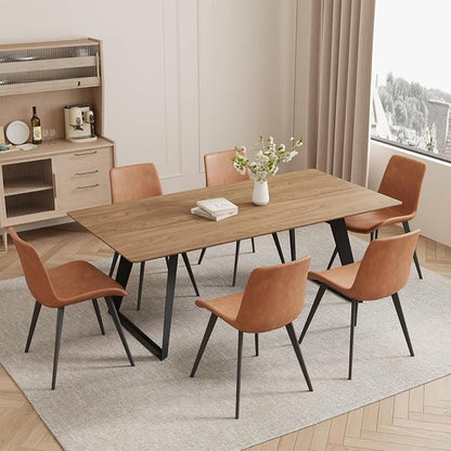 ZckyCine 51‑67 Inch Expandable Dining Set with 6 PU Leather Chairs, Wooden Furniture for Small‑Size Homes