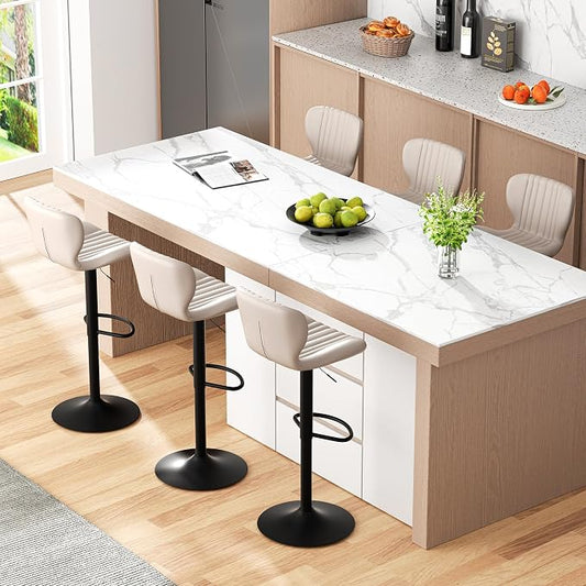 JAMFLY Bar Stools Set of 6, Leather Adjustable Barstools Counter Height Modern Bar Stools, Island Chairs Set of 4 for Kitchen, Beige