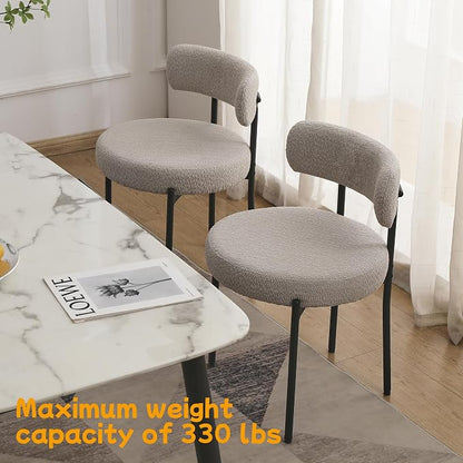EDWELL Grey Dining Chairs Set of 6, Mid Century Modern Dining Room Chairs with 3.94” Cushions, Round Upholstered Boucle Chairs with Black Metal Legs for Kitchen, Living Room