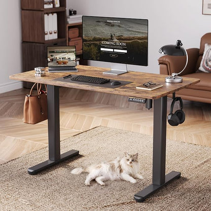 Claiks Electric Standing Desk, Adjustable Height Stand up Desk, 55x24 Inches Sit Stand Home Office Desk with Splice Board, Black Frame/Rustic Brown Top