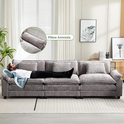 Oprisen 120" Modular Sectional Sofa, Comfy Cloud Couch Sectional Sofa, Chenille Sofa Sleeper Deep Seat Sofa with Throw Pillows for Living Room (Light Gray, 120"- 3 Seater)