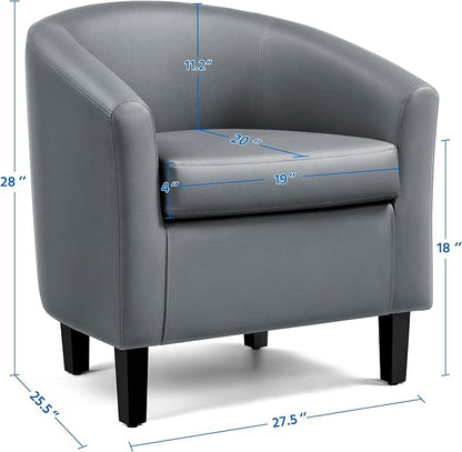 Topeakmart Faux Leather Club Chair, Modern Accent Chair and Cozy Barrel Armchair with Sturdy Wood Legs for Living Room Bedroom Reception Room, Gray