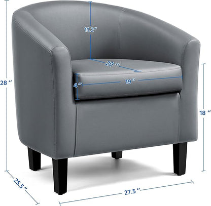 Topeakmart Leather Accent Chair, Modern and Comfy Faux Leather Barrel Chair, Upholstered Club Chair with Wooden Legs for Living Room Bedroom, Gray, 2PCS