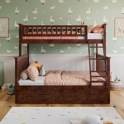 AFI, Columbia Twin Over Full Ladder Bunk Bed with Storage Drawers, Walnut