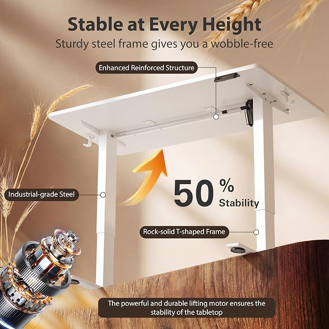 Cubiker Standing Desk, 55x24 Inches Sit Stand Home Office Desk, Electric Stand up Desk, Adjustable Desk with Splice Board, White Frame/White Top
