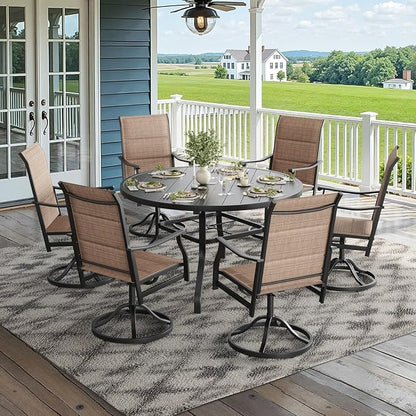 Soohow Outdoor Dining Set for 6, 7-Piece Round Table Patio Dining Set, 6 x Swivel Patio Chairs and 1 x 47 Round Outdoor Dining Table, for Poolside, Backyard and Proch
