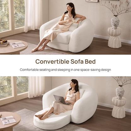 SICOTAS Curved Sofa Couch Bed for Living Room Convertible Futon Cloud Boneless Sleeper Chair Pull Out Floor Couch with Deep Seat Sofa Set Foam No Assembly Required for Bedroom Apartment Office, White