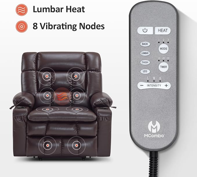 MCombo Extra Wide Dual Motor Power Lift Recliner Chair for Elderly, Zero Gravity Lift Chair with Heat and Massage, Infinite Position Recliners, USB Ports, Faux Leather R7897 (Dark Brown, Medium-Wide)