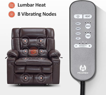 MCombo Extra Wide Dual Motor Power Lift Recliner Chair for Elderly, Zero Gravity Lift Chair with Heat and Massage, Infinite Position Recliners, USB Ports, Faux Leather R7897 (Dark Brown, Medium-Wide)