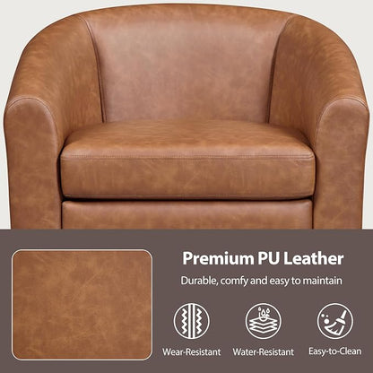 Topeakmart Accent Chair, PU Leather Modern Barrel Chair Club Armchair with Soft Padded for Living Room Bedroom, Brown