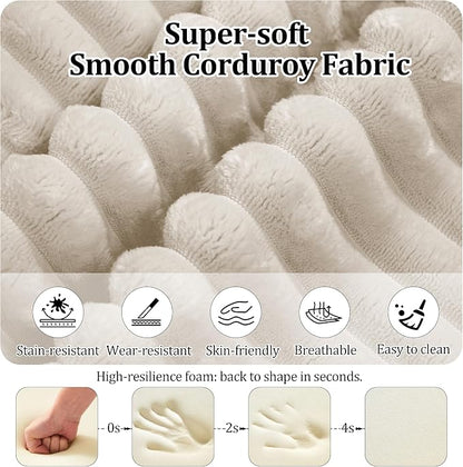 75'' L-Shaped Cloud Modular Sectional Couch with Chaise, Modern Corduroy Memory Foam Sofa Bed, Upholstered Boneless Deep Seat Fluffy Sleeper Sofa, for Living Room, No Assembly Needed (Beige)