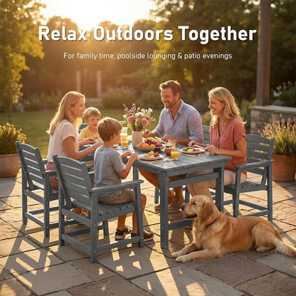 Furnimart Outdoor Dining Table for 4-6 Person, 67" HDPE All-Weather Dining Table with Umbrella Hole, Oversized Patio Dining Set, Outdoor Furniture for Backyard, Garden, Lawn & Poolside, Rectangle Grey