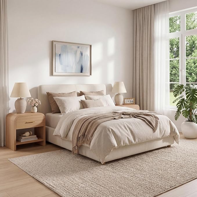 Night Stand [Unique Curved Profile] [FSC-Certified Wooden Board] 1-Drawer and 1 Storage Shelf Nightstand 24" H Metal Handle Modern Bedside Table Side Table End Table