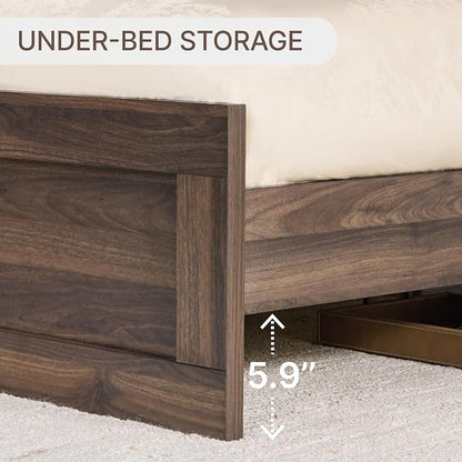 KISLOT Wood Bed Frame, Full Size Wooden Platform Bed Frame with Headboard and Footboard Mattress Foundation Farmhouse Bedroom Furniture No Box Spring Needed