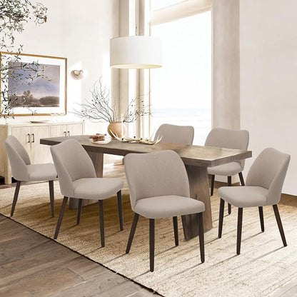 COLAMY Upholstered Dining Chairs Set of 6, Modern Fabric Dining Room Kitchen Side Chair with Padded Seat and Wood Legs for Restaurant/Cafe, Camel
