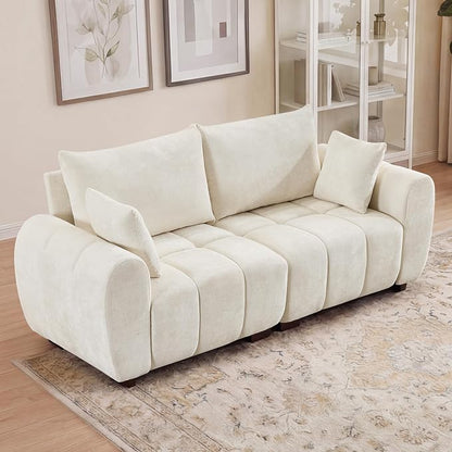 82" Loveseat Cloud Couch, Beige Chenille Modern Upholstered 2-Seater Sofa with Tufted Deep Seat & Wood Legs, Comfy Small Love Seat Couch for Living Room Apartment